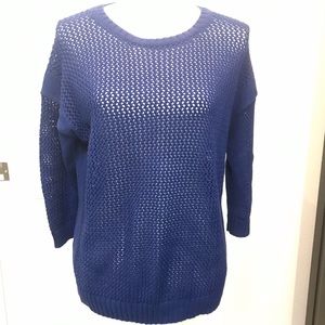 J CREW Navy Blue Open Knit  3/4 Sleeve Sweater S